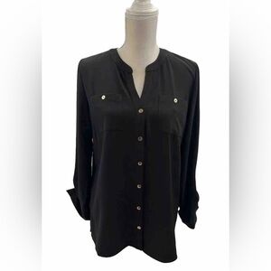 Susan Graver Black Button-Up Women's Top
